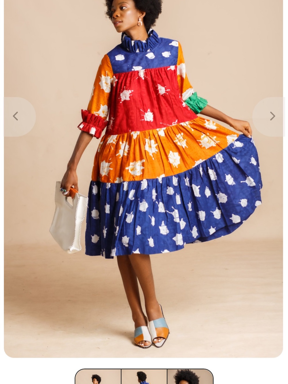 Colorblock Floral Tiered Midi Dress in Blue, Red & Orange Have Some Spots